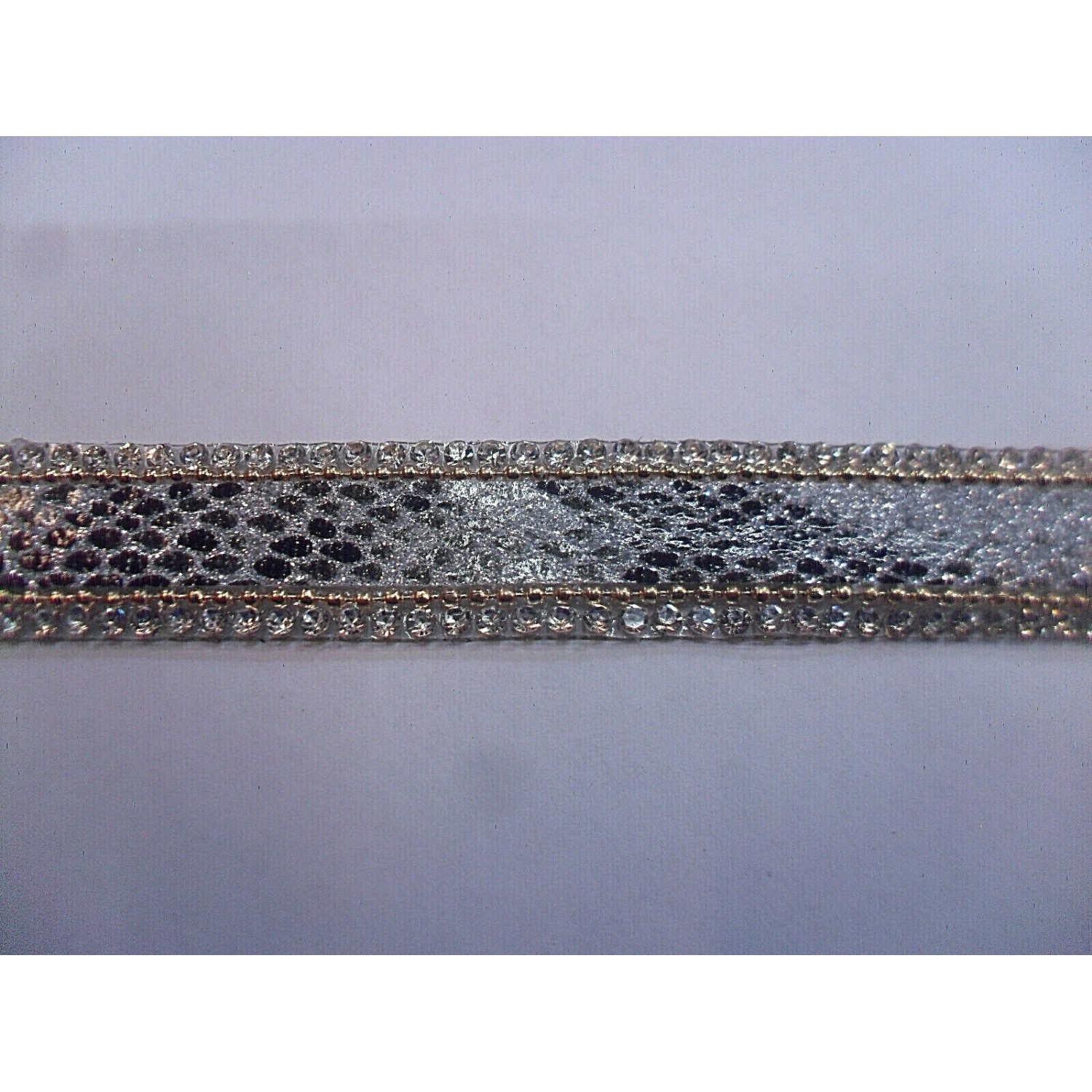 NOVITA' PASSAMANERIA MODA ECOPELLE E STRASS TERMOADESIVA H. 14 mm.TAGLIO 50 cm.