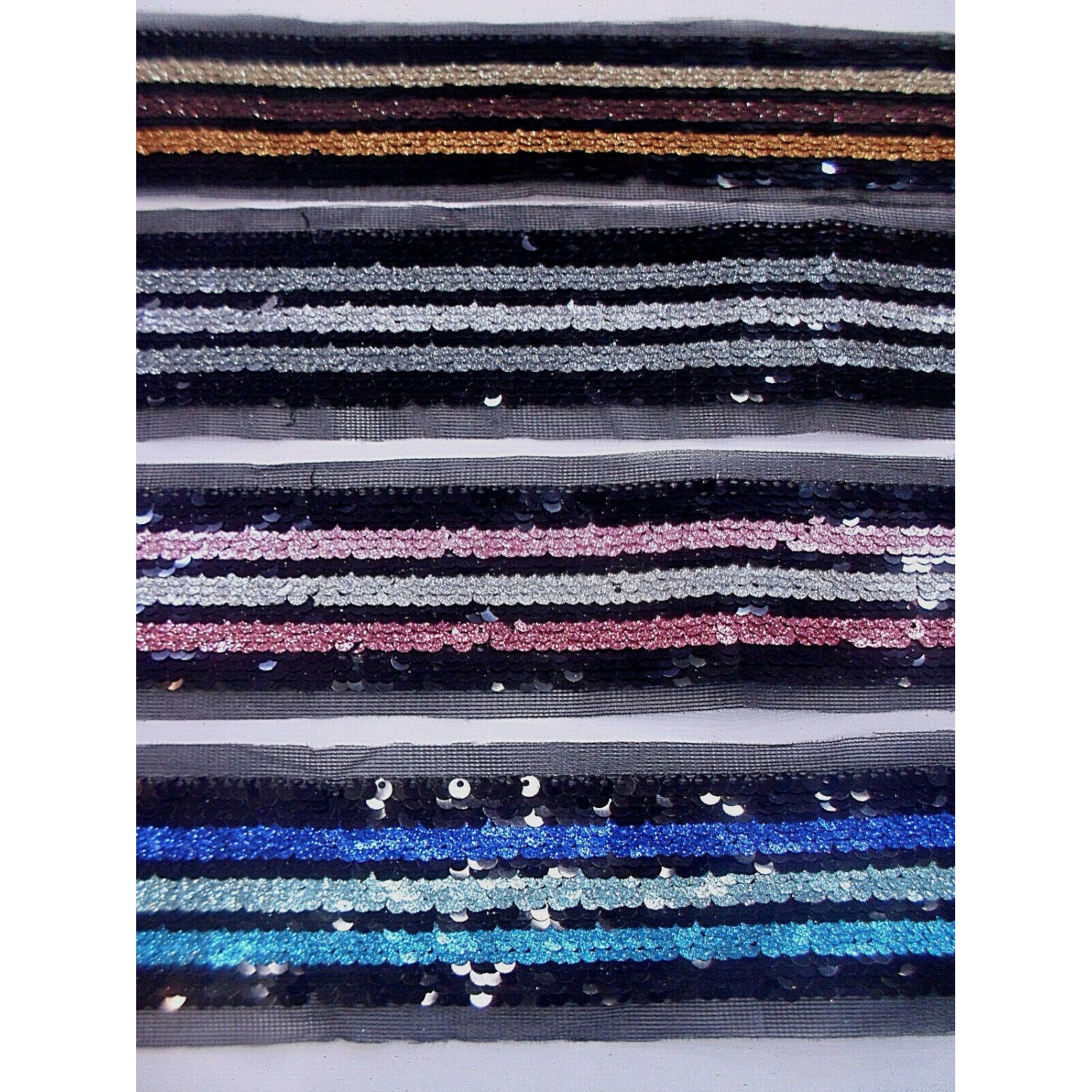 NOVITA' PASSAMANERIA ELEGANTE RICAMO RIGHE PAILLETTES H. 48/58 mm. 50 O 100 mm.