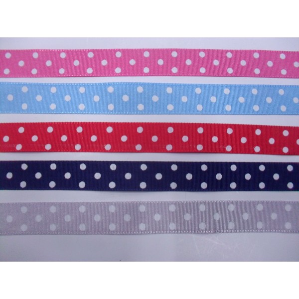 NASTRO TAFFETA POIS BIANCHI DOUBLE FACE VARIE ALTEZZE E COLORI 1 METRO