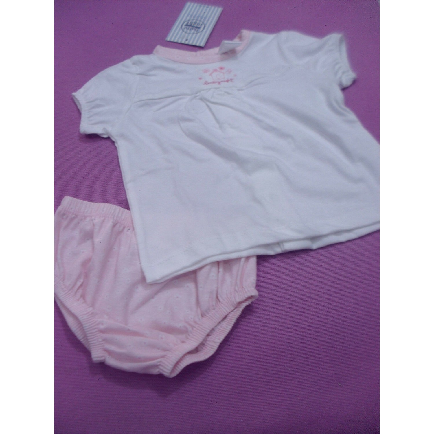 COMPLETO NEONATA BABY NIGHT MAGLIETTA + CULOTTA BIANCO E ROSA NUOVI ARRIVI