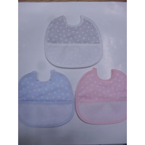 BAVETTA PURO COTONE IN JERSEY A CUORICINI TASCA AIDA PER RICAMO A PUNTO CROCE