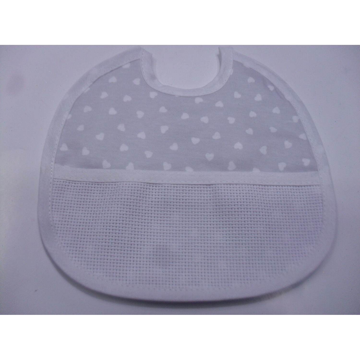 BAVETTA PURO COTONE IN JERSEY A CUORICINI TASCA AIDA PER RICAMO A PUNTO CROCE