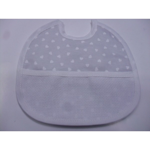 BAVETTA PURO COTONE IN JERSEY A CUORICINI TASCA AIDA PER RICAMO A PUNTO CROCE