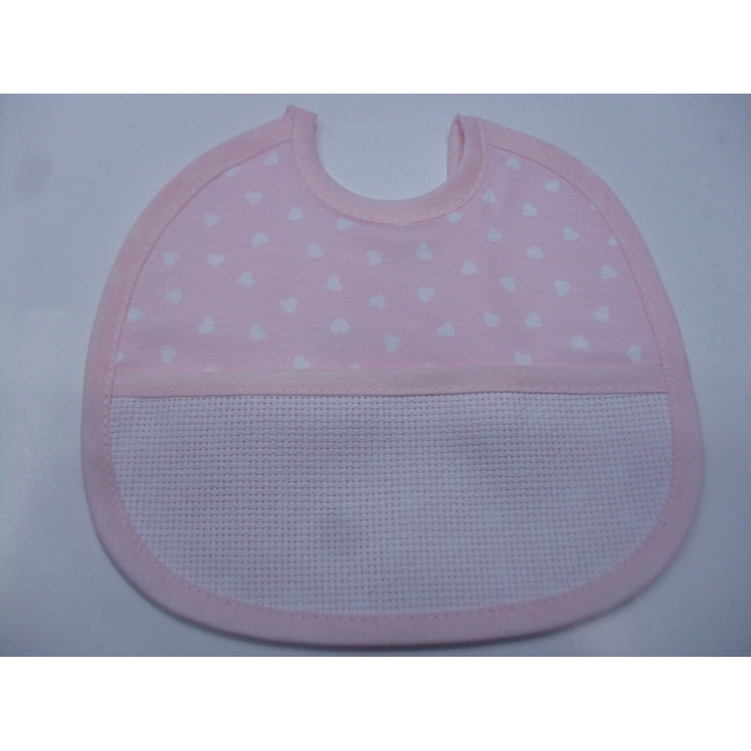 BAVETTA PURO COTONE IN JERSEY A CUORICINI TASCA AIDA PER RICAMO A PUNTO CROCE