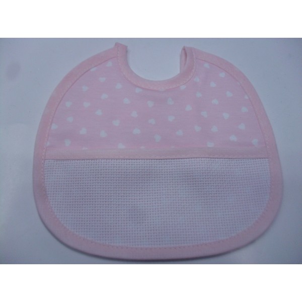 BAVETTA PURO COTONE IN JERSEY A CUORICINI TASCA AIDA PER RICAMO A PUNTO CROCE