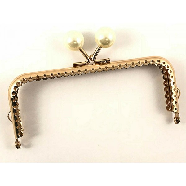 CLICK CLAK CHIUSURA ORO PALLINO PERLATO X BORSETTE BORSELLINI MISURA 12,5 cm.