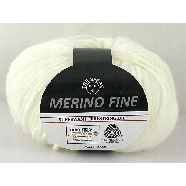 Gomitolo pura lana 100% merino fine Tre Sfere +- 125 mt. ferri o uncinetto 4/4,5