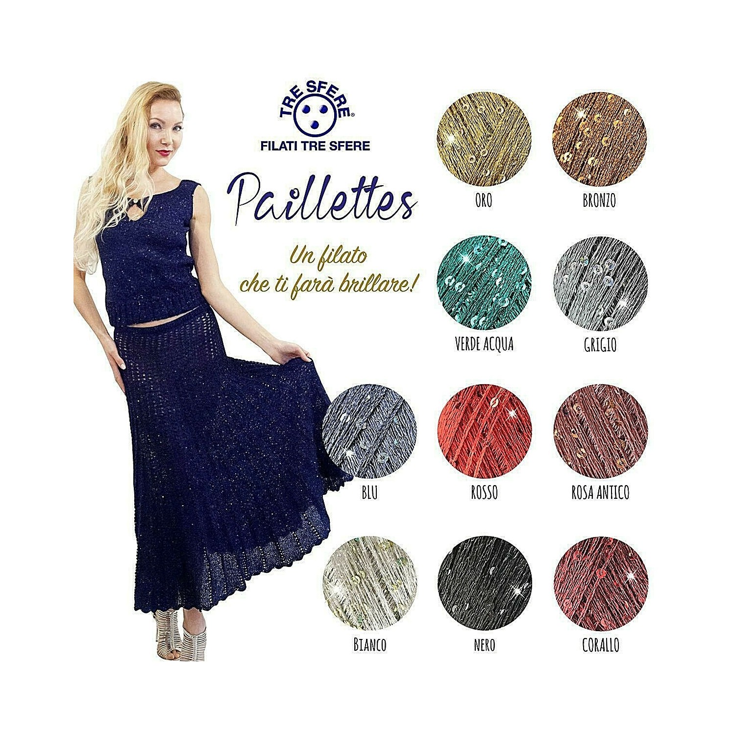 Gomitolo filato paillettes lurex da 25 gr. 130 mt. Tre Sfere adatto da inserire o da solo