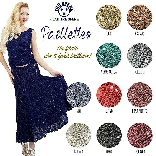 Gomitolo filato paillettes lurex da 25 gr. 130 mt. Tre Sfere adatto da inserire o da solo