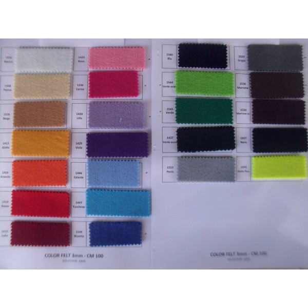 FELTRO SPESSORE 3 mm. (peso gr. 600 mtl.) 100% POLIESTERE 50X100 cm.