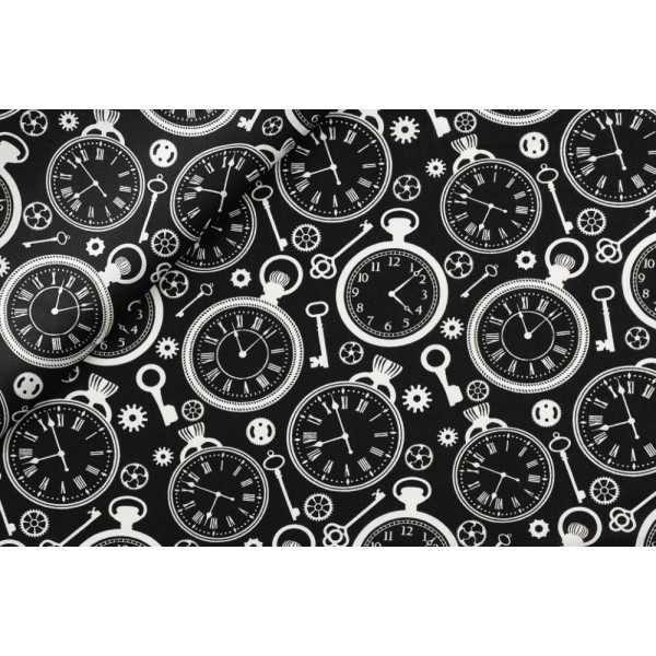 Tessuto puro cotone fantasia Clocks (gr. 159,50 mtl) h. 145 cm. taglio da 50 cm.