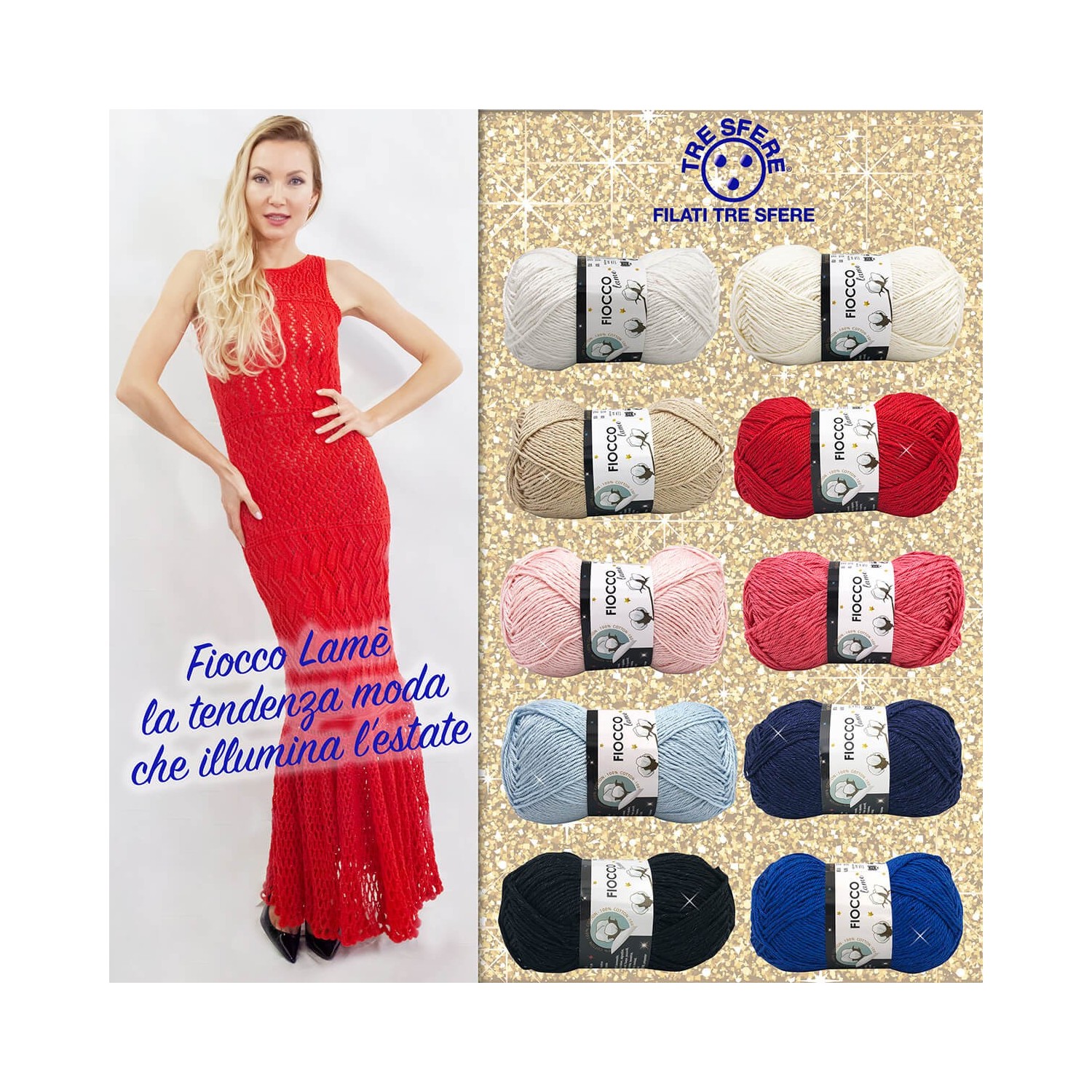 Gomitolo da 50 gr. Tre Sfere "Fiocco Lame'" 100% cotone 125 mt.