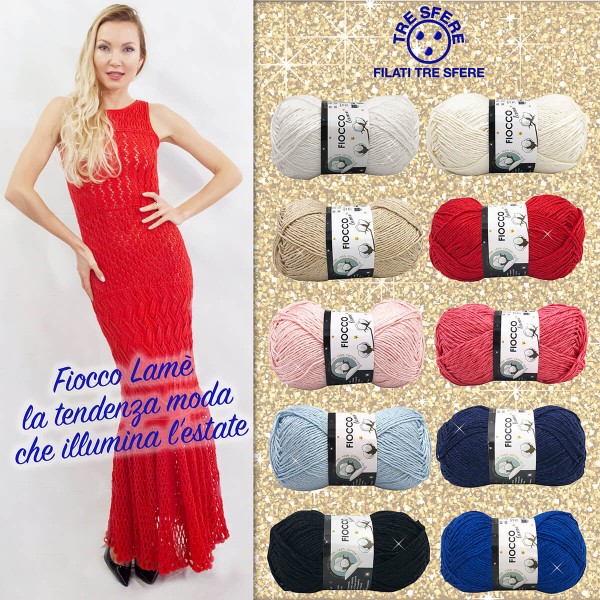 Gomitolo da 50 gr. Tre Sfere "Fiocco Lame'" 100% cotone 125 mt.