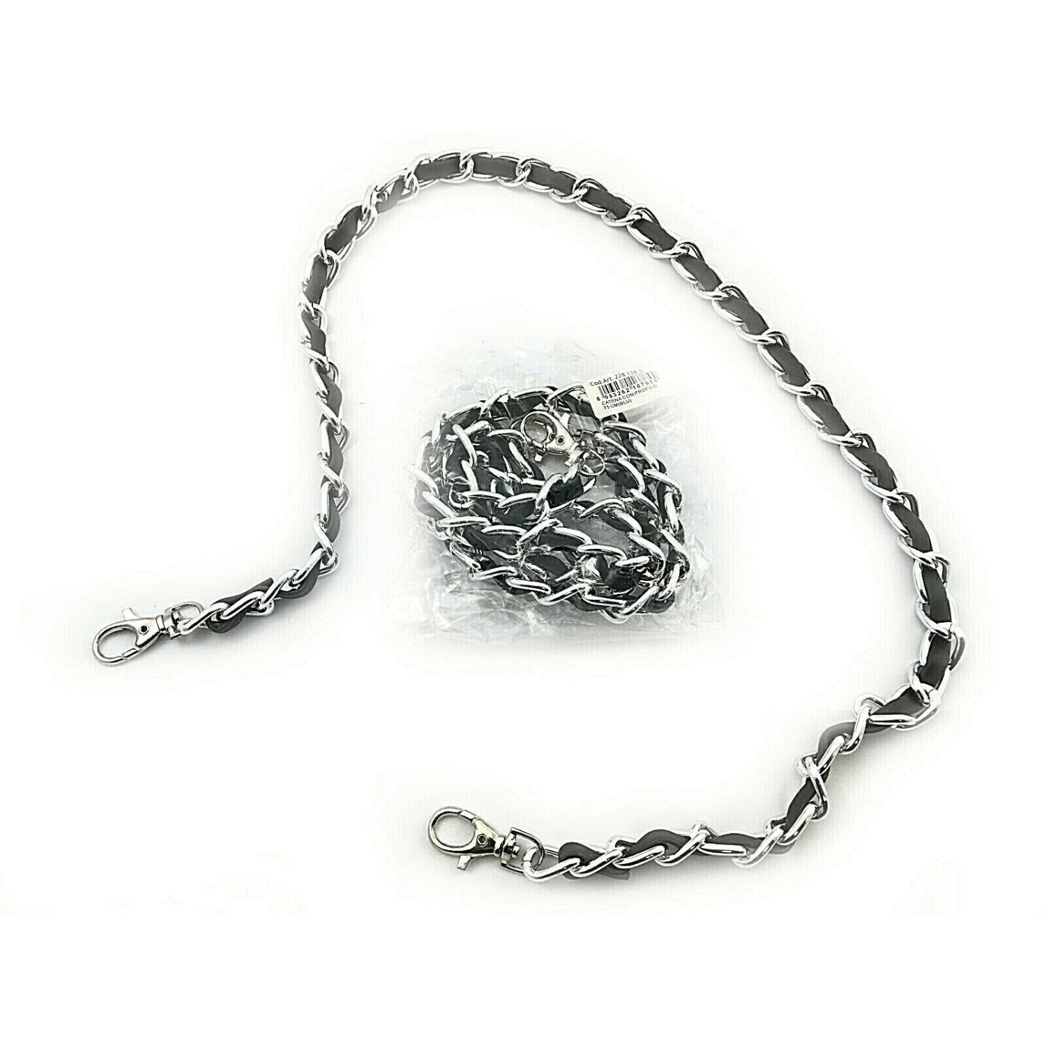 CATENA METALLO CON GANCI 75 cm. CON PROFILO ECOPELLE X TRACOLLE BORSE E BORSETTE