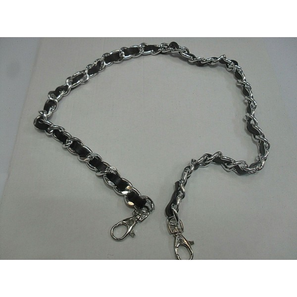 CATENA METALLO CON GANCI 75 cm. CON PROFILO ECOPELLE X TRACOLLE BORSE E BORSETTE