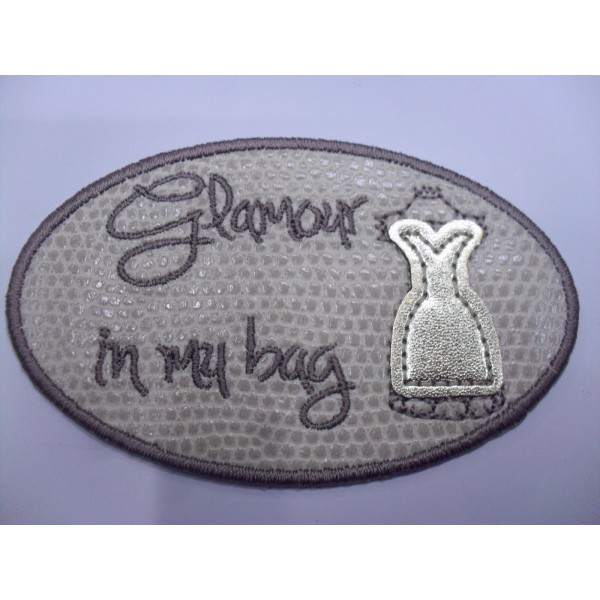 TOPPA PATCH APPLICAZIONE RICAMO SU ECOPELLE "GLAMOUR" TERMO O CUCIRE 4,8X8 cm.