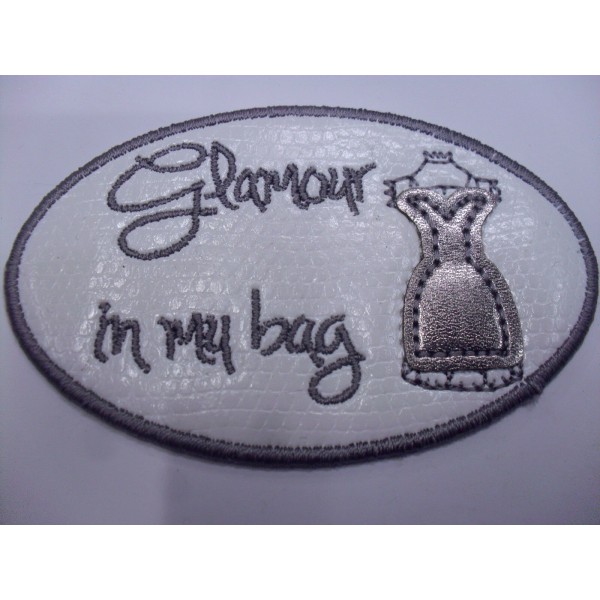 TOPPA PATCH APPLICAZIONE RICAMO SU ECOPELLE "GLAMOUR" TERMO O CUCIRE 4,8X8 cm.