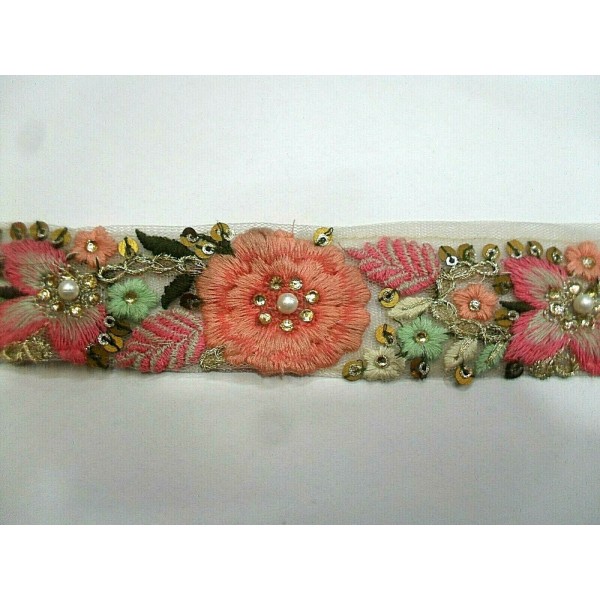 1 Metro passamaneria gallone ricamato h. 3,5 cm. x decorazioni varie borse e coffe