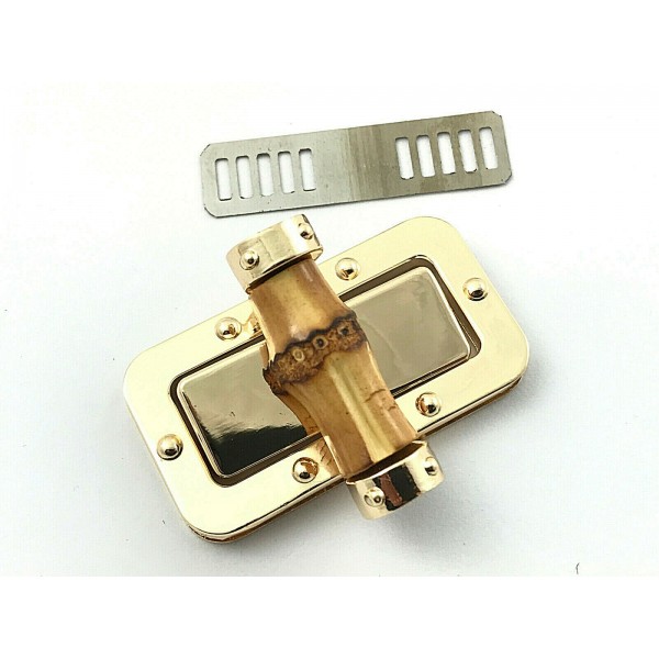 Chiusura a giro in metallo e bamboo per rifiniture borse e accessori circa 61x33,5 mm