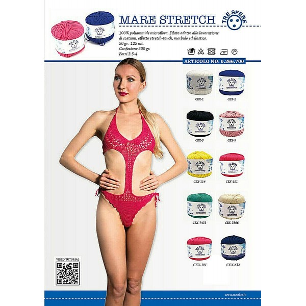 Gomitolo da 50 gr. 125 mt. mare stretch touch adatto per costumi - Tre Sfere