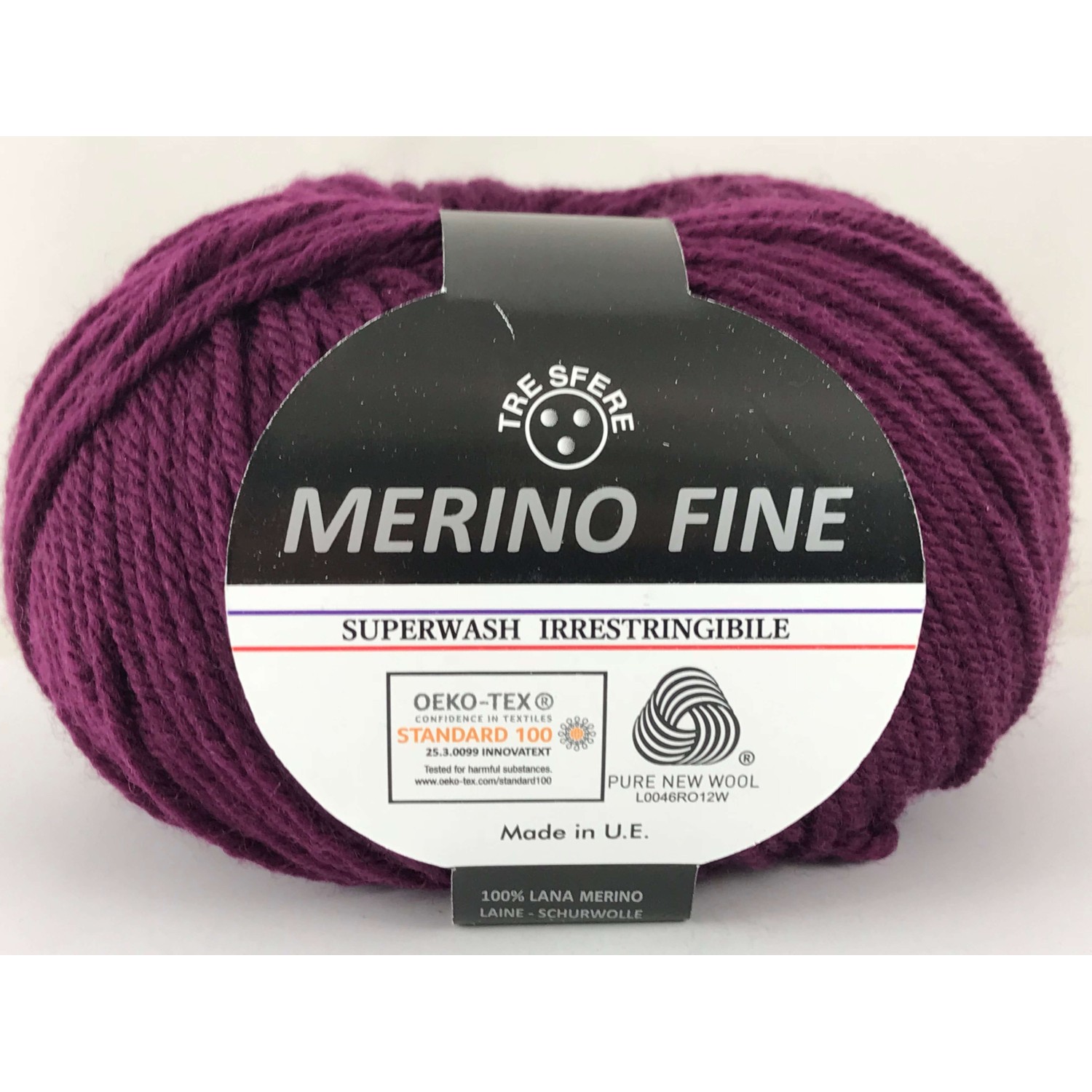 Gomitolo pura lana 100% merino fine Tre Sfere +- 125 mt. ferri o uncinetto 4/4,5