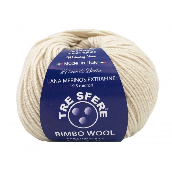 Gomitolo di pura lana merinos extrafine Bimbo Wool da 50 gr. +- 145 mt. della Tre Sfere