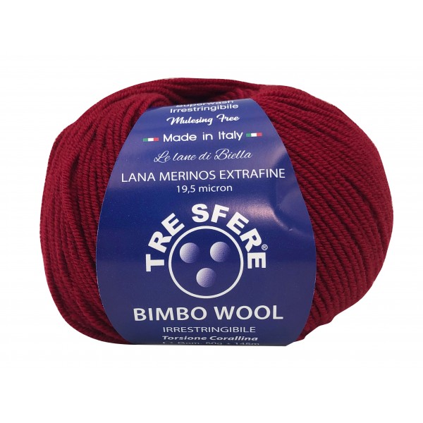 Gomitolo di pura lana merinos extrafine Bimbo Wool da 50 gr. +- 145 mt. della Tre Sfere