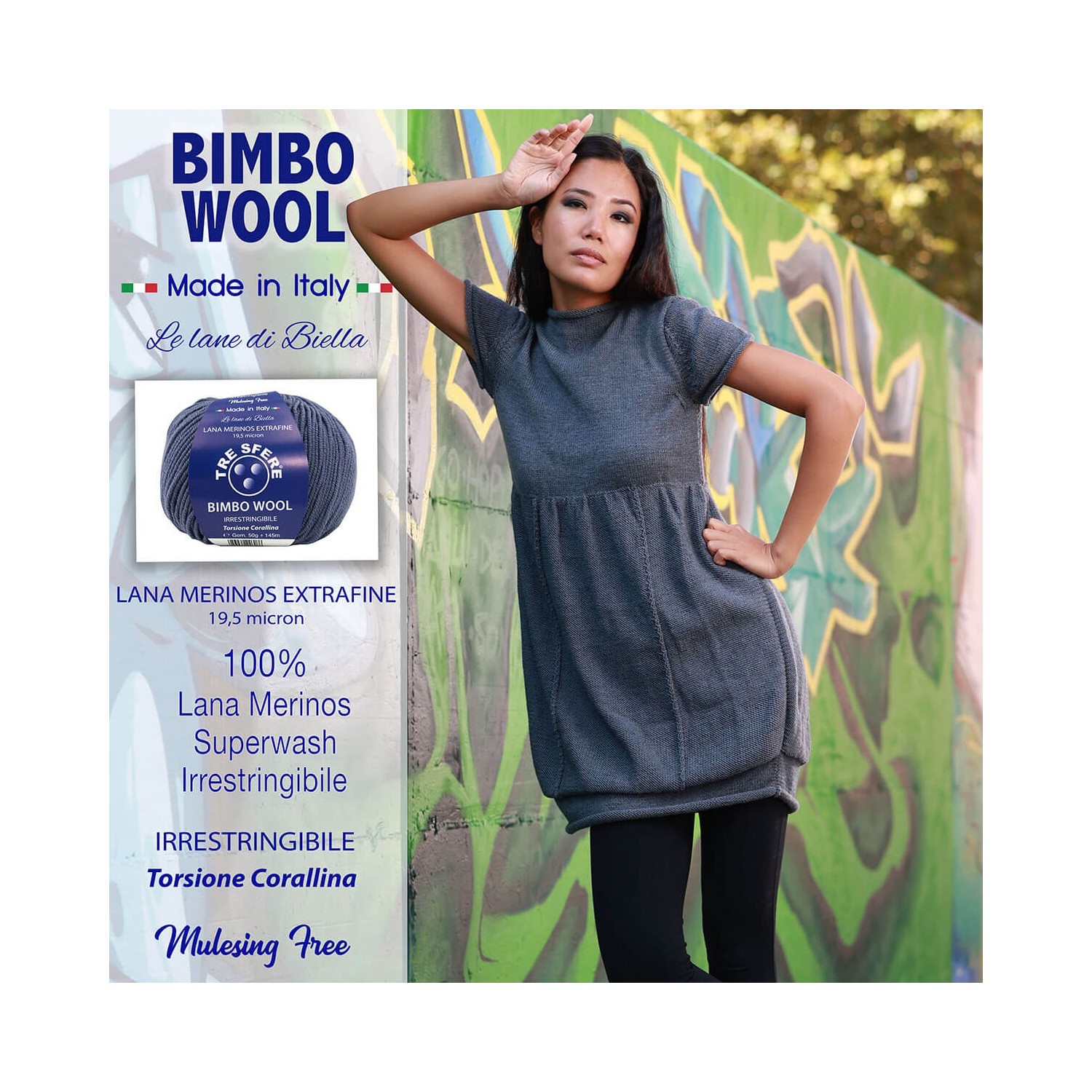 Gomitolo di pura lana merinos extrafine Bimbo Wool da 50 gr. +- 145 mt. della Tre Sfere