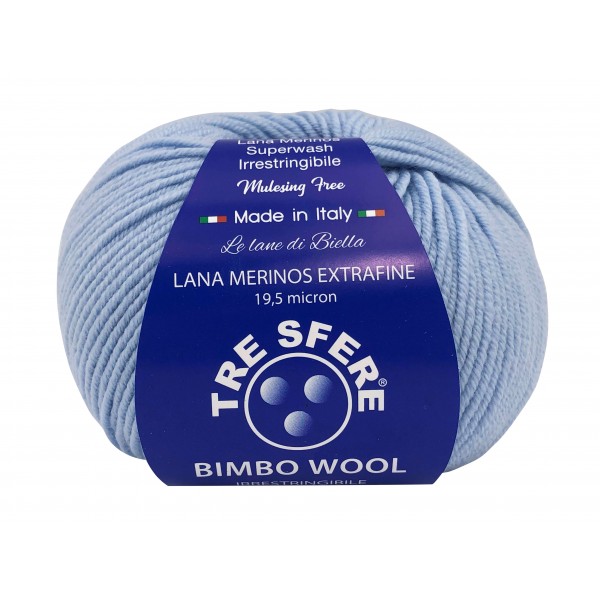 Gomitolo di pura lana merinos extrafine Bimbo Wool da 50 gr. +- 145 mt. della Tre Sfere