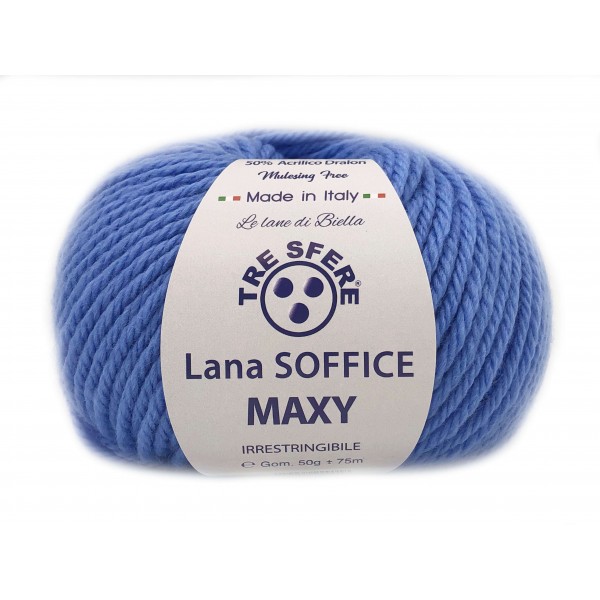 Gomitolo Lana Soffice Maxy Tre Sfere 50% lana 50% dralon lunghezza +- 75 mt. ferri o unc.6/7
