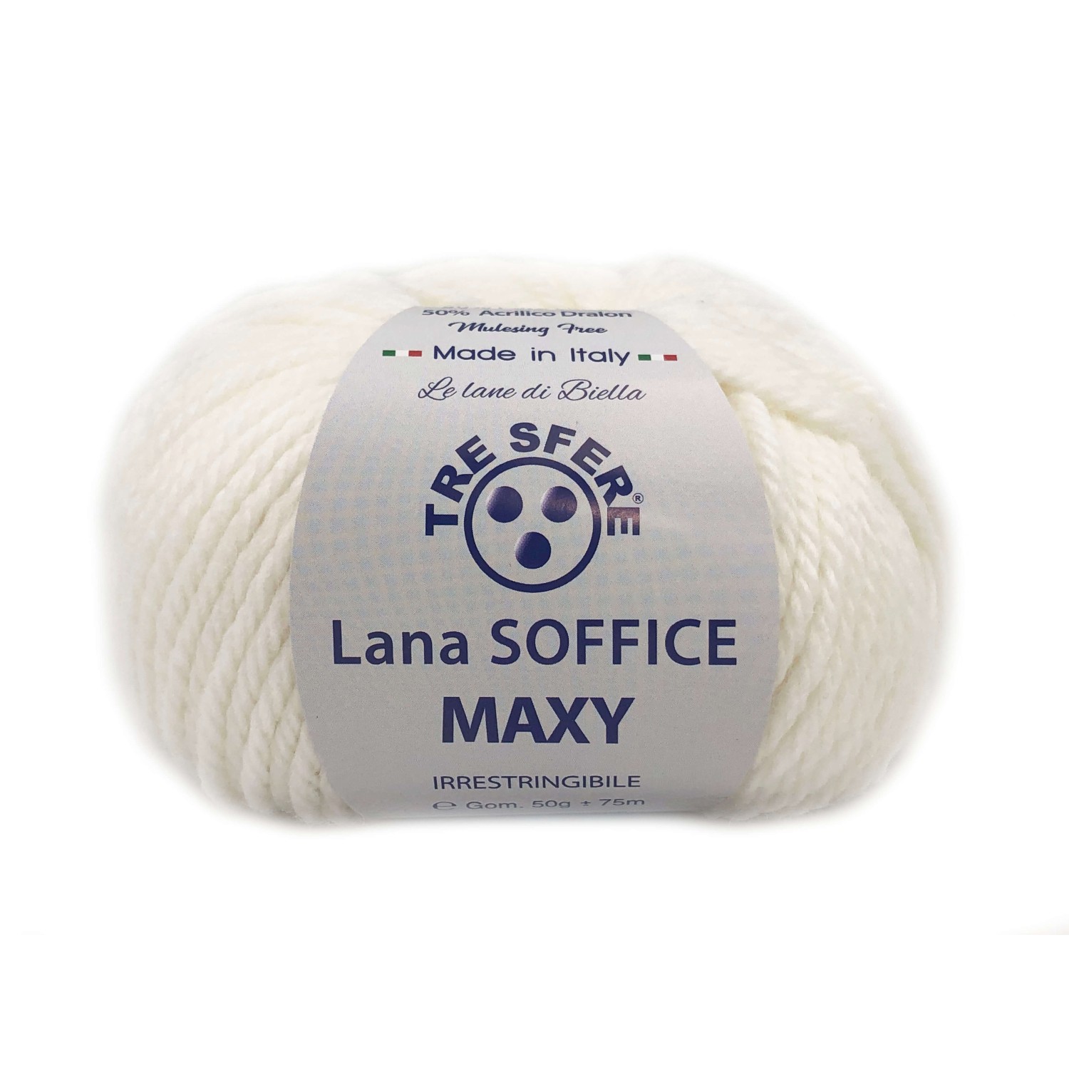 Gomitolo Lana Soffice Maxy Tre Sfere 50% lana 50% dralon lunghezza +- 75 mt. ferri o unc.6/7
