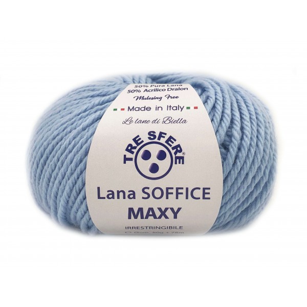 Gomitolo Lana Soffice Maxy Tre Sfere 50% lana 50% dralon lunghezza +- 75 mt. ferri o unc.6/7