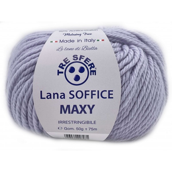 Gomitolo Lana Soffice Maxy Tre Sfere 50% lana 50% dralon lunghezza +- 75 mt. ferri o unc.6/7