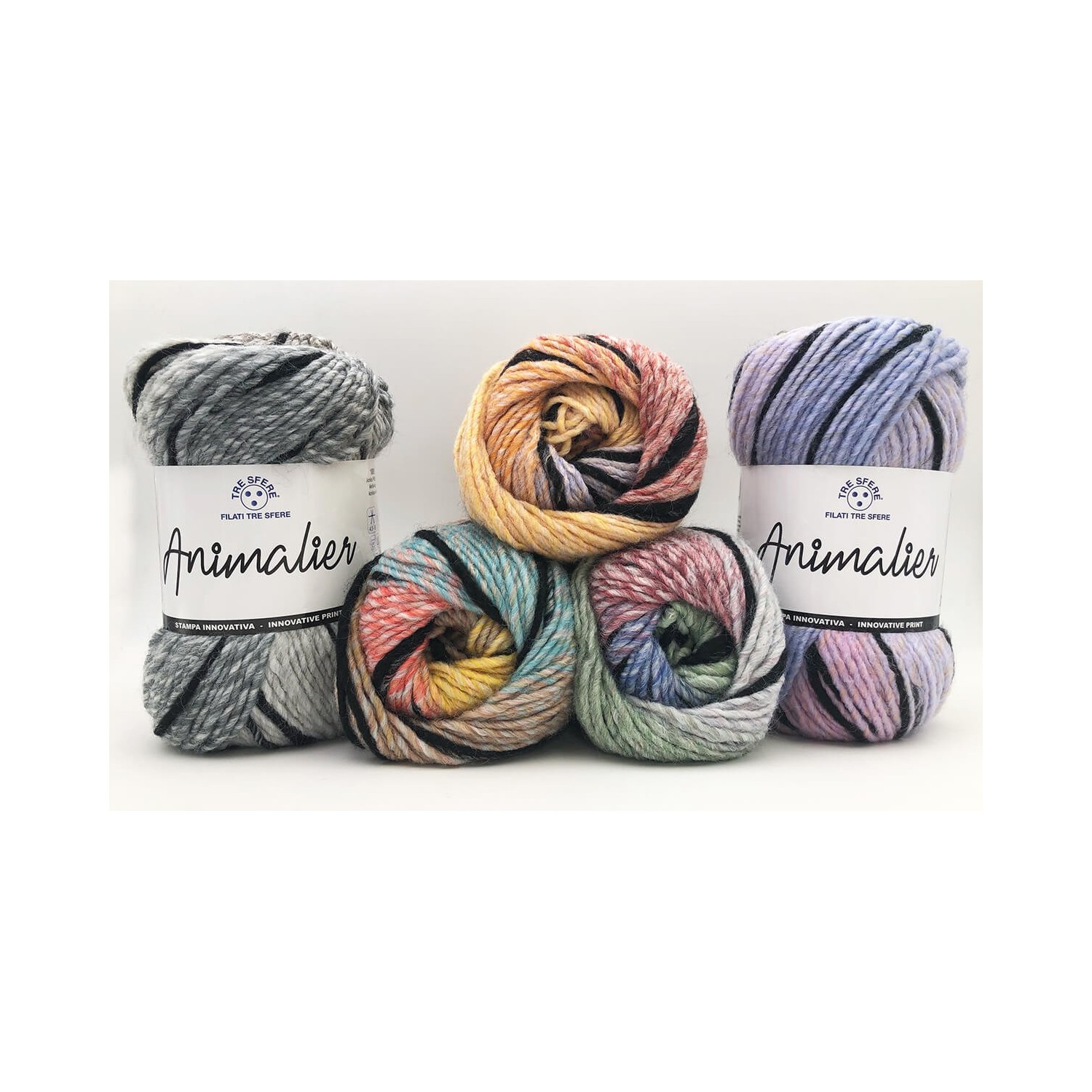 Novità moda lana Animalier 100 gr. 190 mt. ferri o uncinetto 4,5/5 Tre Sfere 100% acrilico Premium morbidissimo