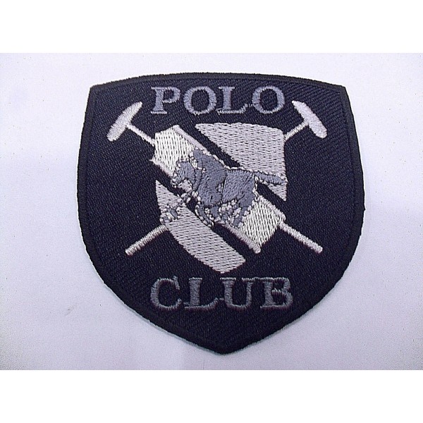 TOPPA PATCH APPLICAZIONE IN TESSUTO RICAMO POLO CLUB TERMO O CUCIRE VARIE DIMENS