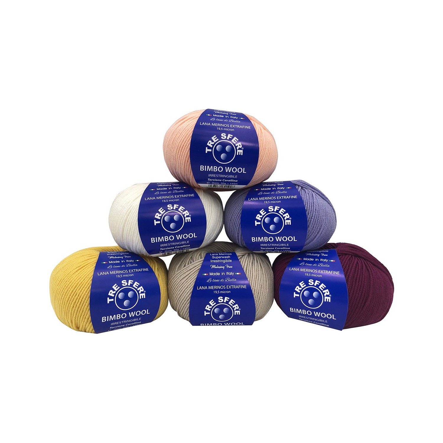 Gomitolo di pura lana merinos extrafine Bimbo Wool da 50 gr. +- 145 mt. della Tre Sfere
