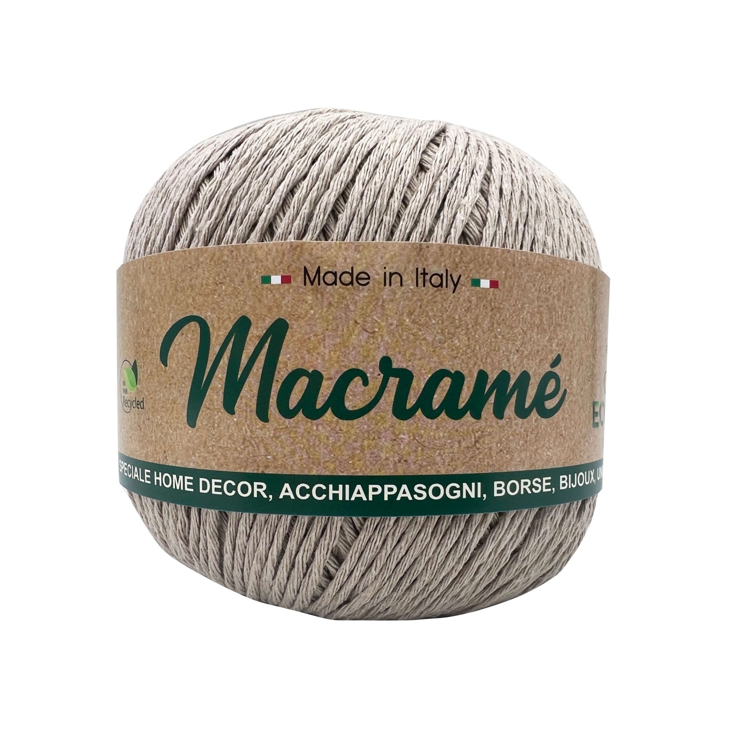 Gomitolo cordoncino da 150 gr. 200 mt. Macrame Barbante 80% cotone 20% poliestere interamente riciclato oeko-tex®