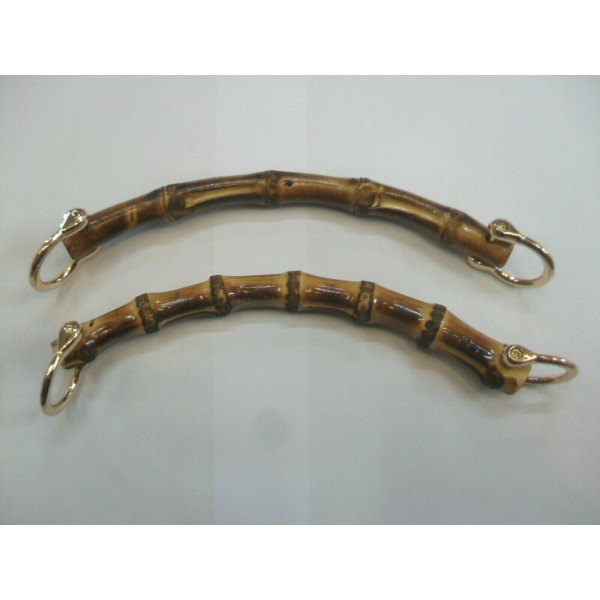 Coppia di manici per borsa in Bamboo con anelli in metallo larghezza 16,5 cm.