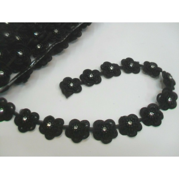 50 cm passamaneria fiori organza, strass e perline altezza 3 cm. per decorazioni abbigliamento e varie