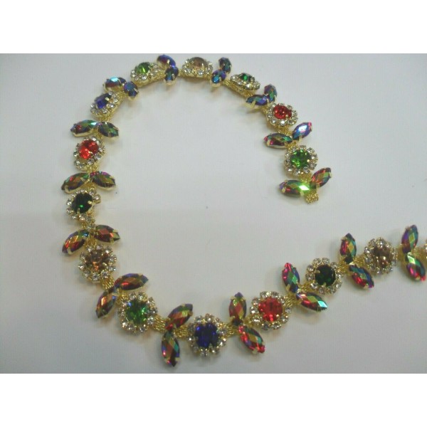 10 cm. passamaneria gioiello alta moda castonata altezza 2 cm. per decorazioni abbigliamento