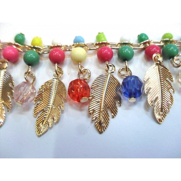 Passamaneria perline e foglie oro h. 3,8 cm. per abbigliamento borse e coffe taglio da 50 cm.