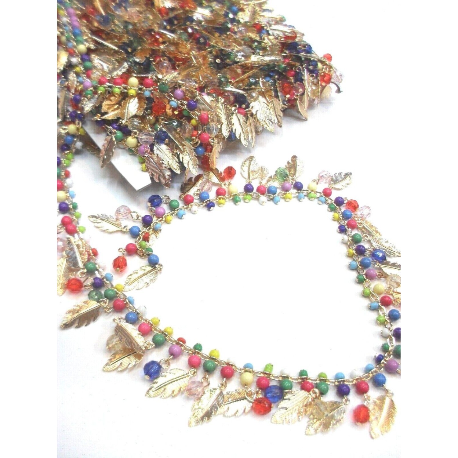 Passamaneria perline e foglie oro h. 3,8 cm. per abbigliamento borse e coffe taglio da 50 cm.