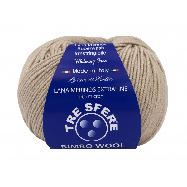 Gomitolo di pura lana merinos extrafine Bimbo Wool da 50 gr. +- 145 mt. della Tre Sfere