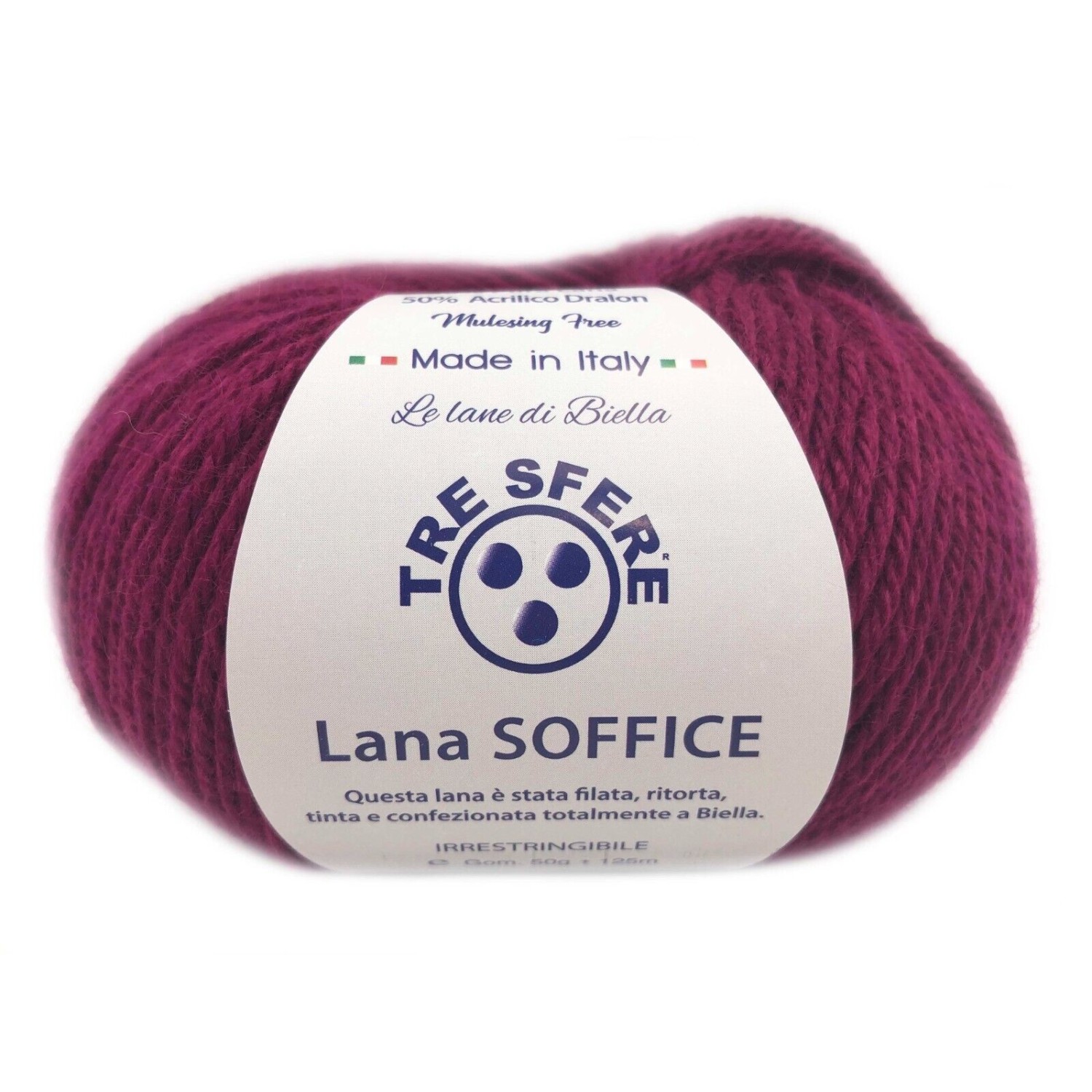Gomitolo Lana Soffice Tre Sfere 50% Lana 50% Dralon +- 125 mt. ferri o unc. 4/5