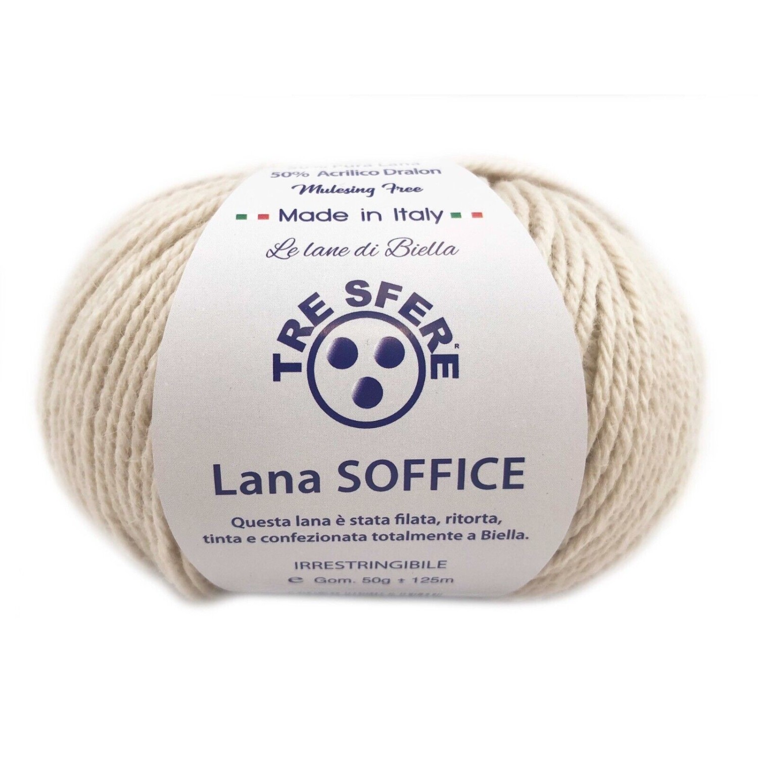 Gomitolo Lana Soffice Tre Sfere 50% Lana 50% Dralon +- 125 mt. ferri o unc. 4/5