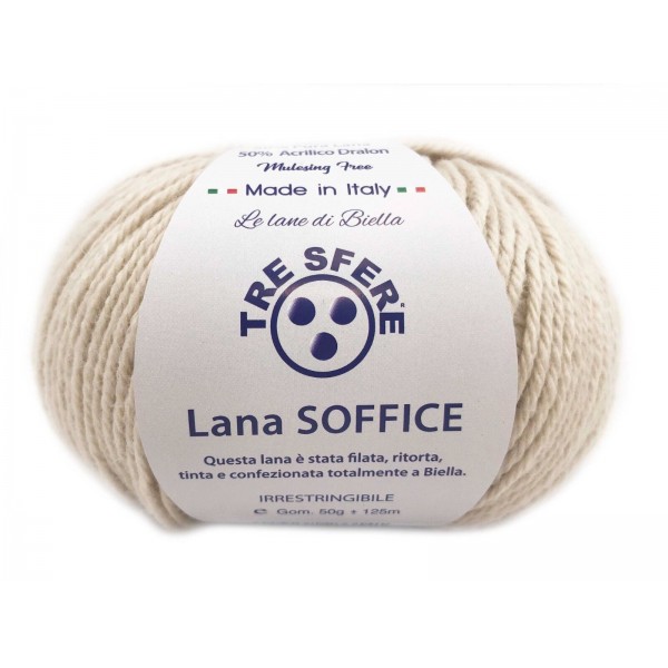 Gomitolo Lana Soffice Tre Sfere 50% Lana 50% Dralon +- 125 mt. ferri o unc. 4/5
