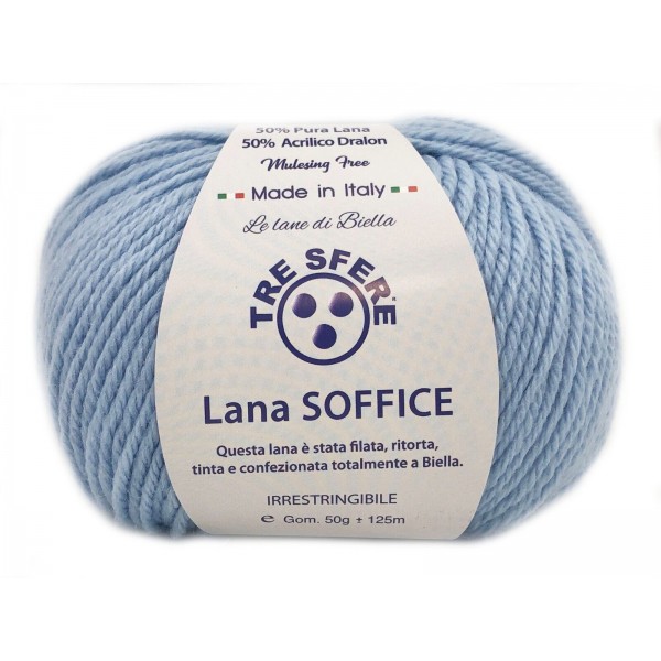 Gomitolo Lana Soffice Tre Sfere 50% Lana 50% Dralon +- 125 mt. ferri o unc. 4/5