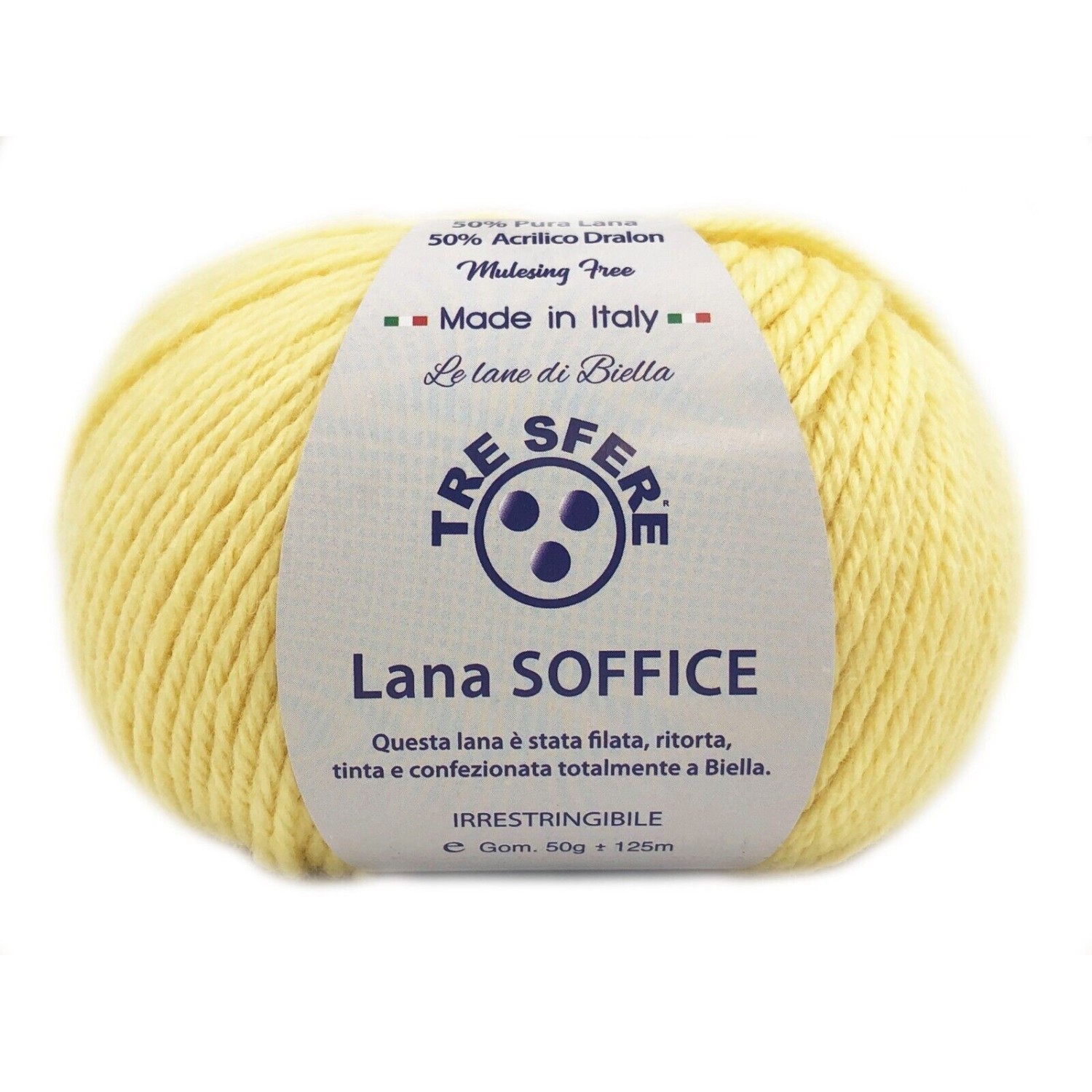 Gomitolo Lana Soffice Tre Sfere 50% Lana 50% Dralon +- 125 mt. ferri o unc. 4/5