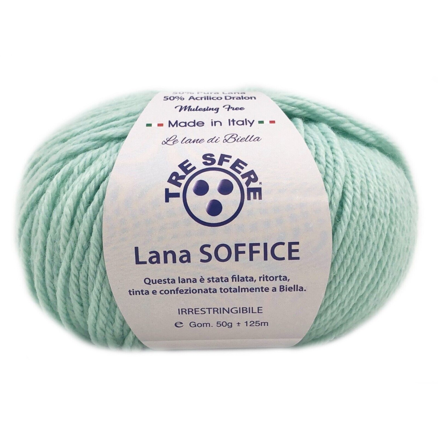 Gomitolo Lana Soffice Tre Sfere 50% Lana 50% Dralon +- 125 mt. ferri o unc. 4/5