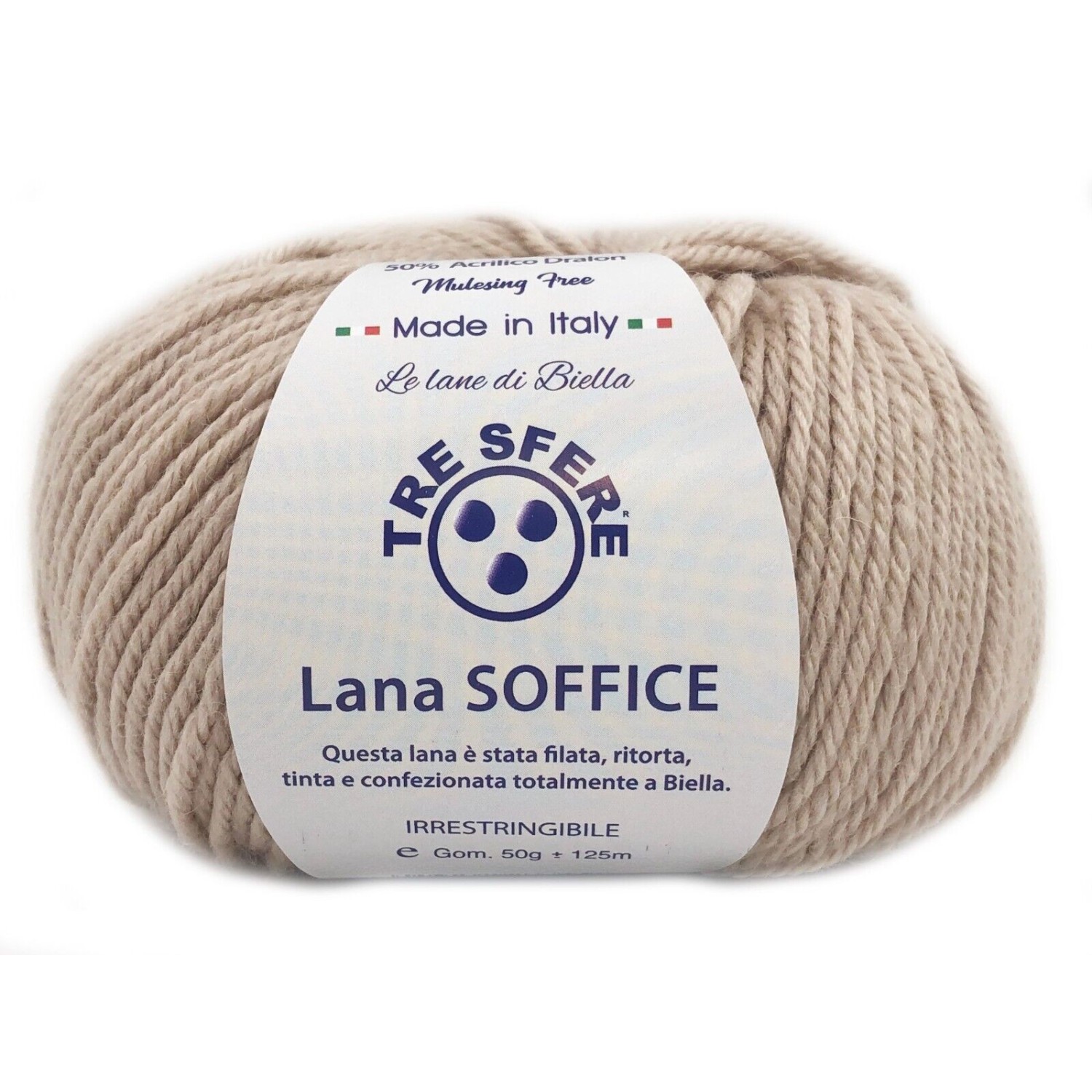 Gomitolo Lana Soffice Tre Sfere 50% Lana 50% Dralon +- 125 mt. ferri o unc. 4/5